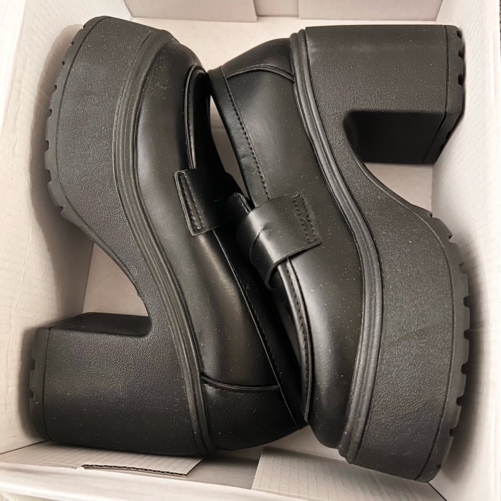 SHEIN Black Chunky Platform Loafer Heels